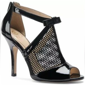 EUC Isola Leather Bevin Mesh Heels Black Patent Size 7.5